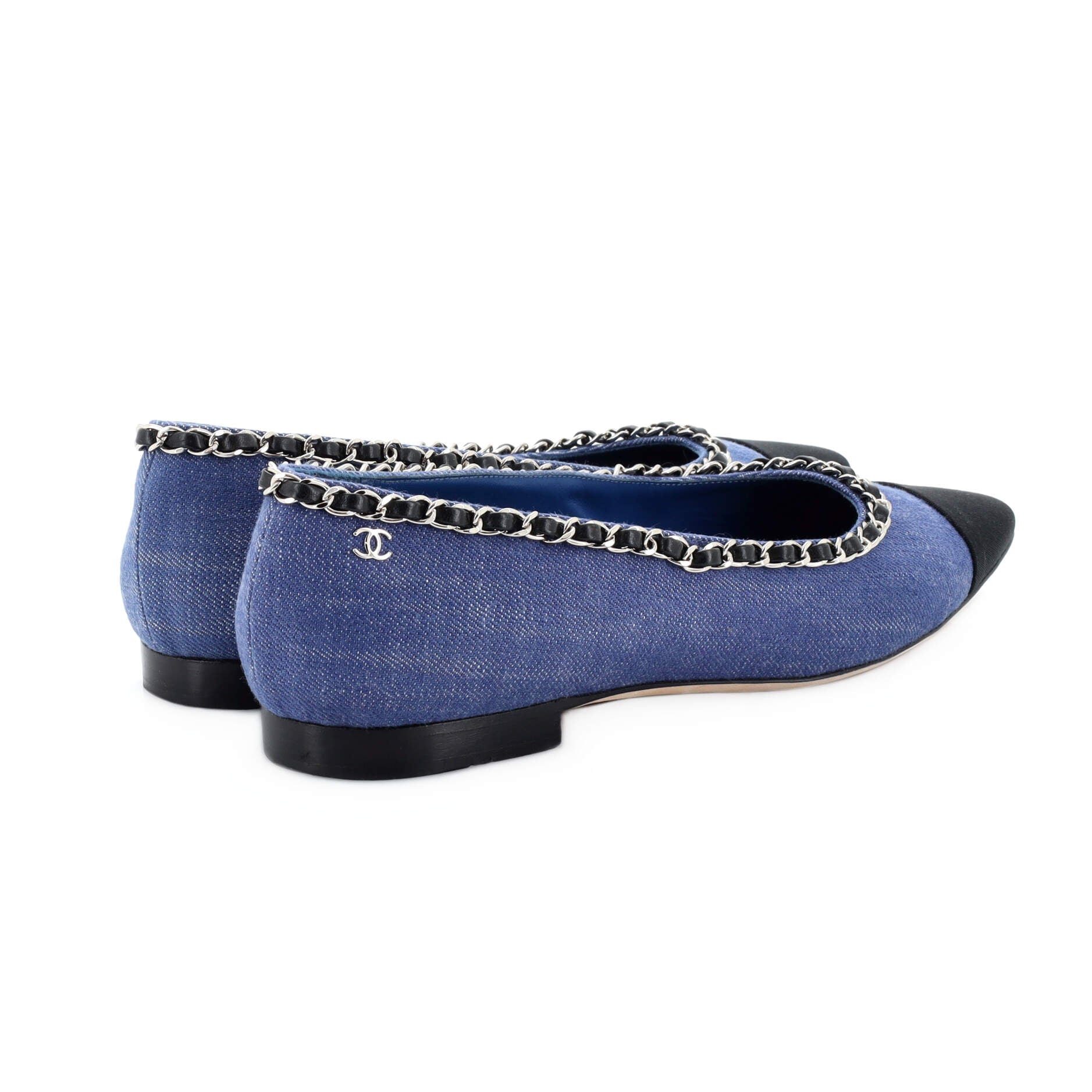 Women's Pointed Cap Toe Chain Ballerina Flats Denim