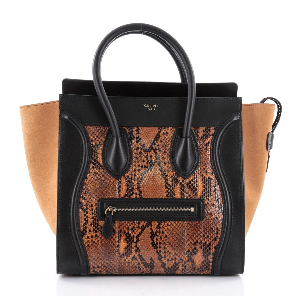 Bicolor Luggage Handbag Python and Leather Mini