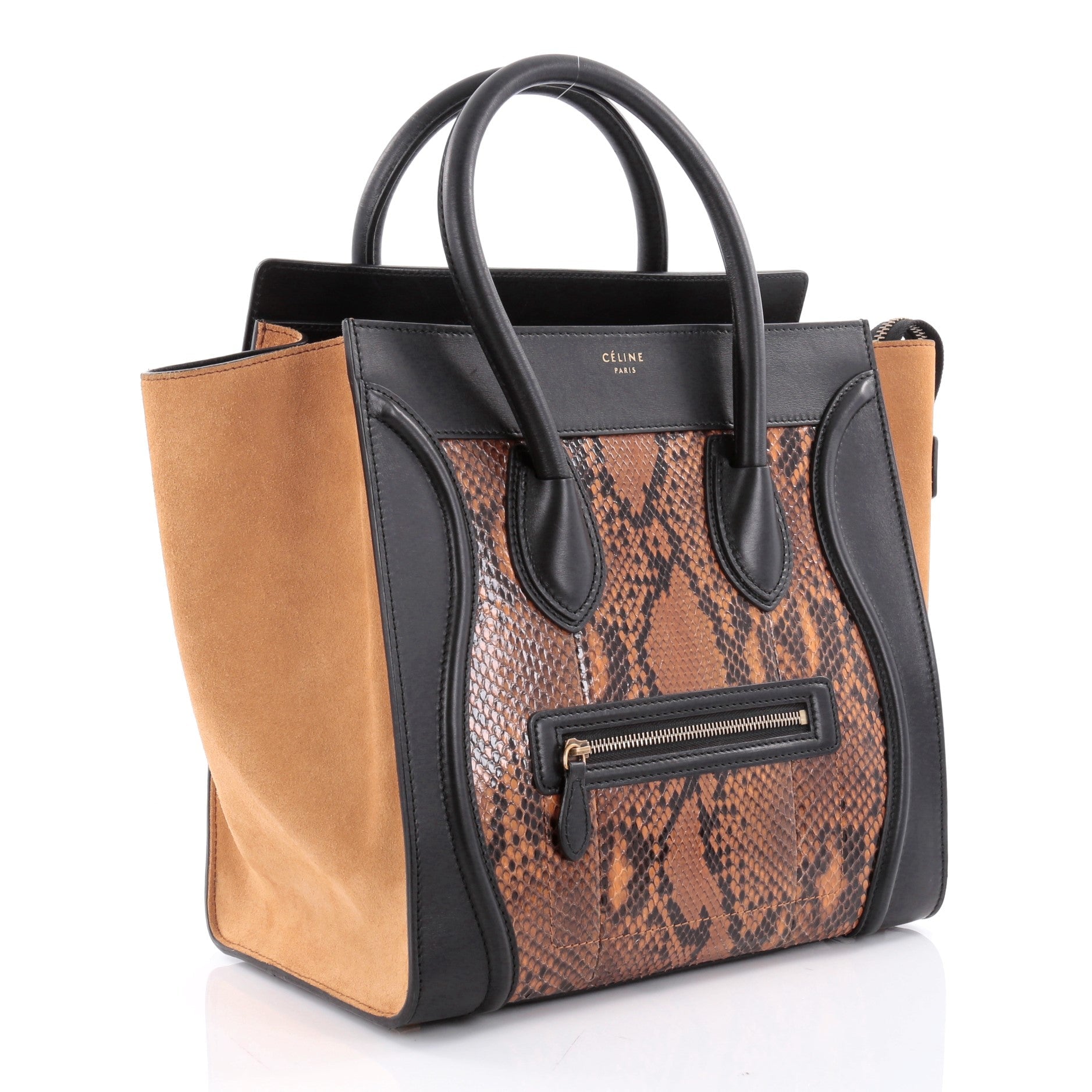 Bicolor Luggage Handbag Python and Leather Mini