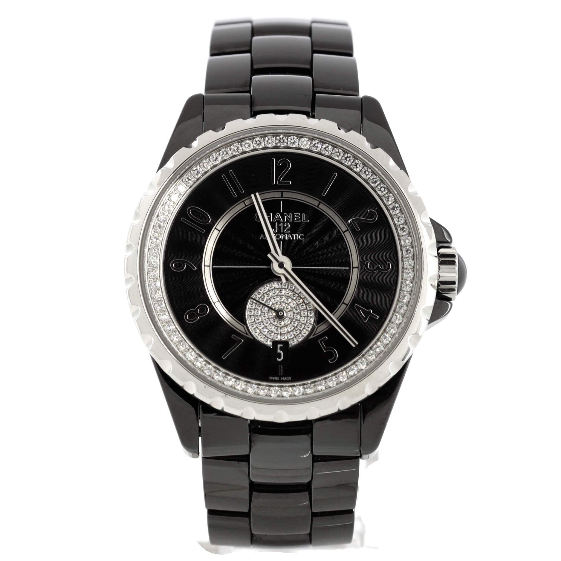 J12-365 Automatic Watch Ceramic and Stainless Steel with Diamond Bezel and Seconds Sub-Dial 36