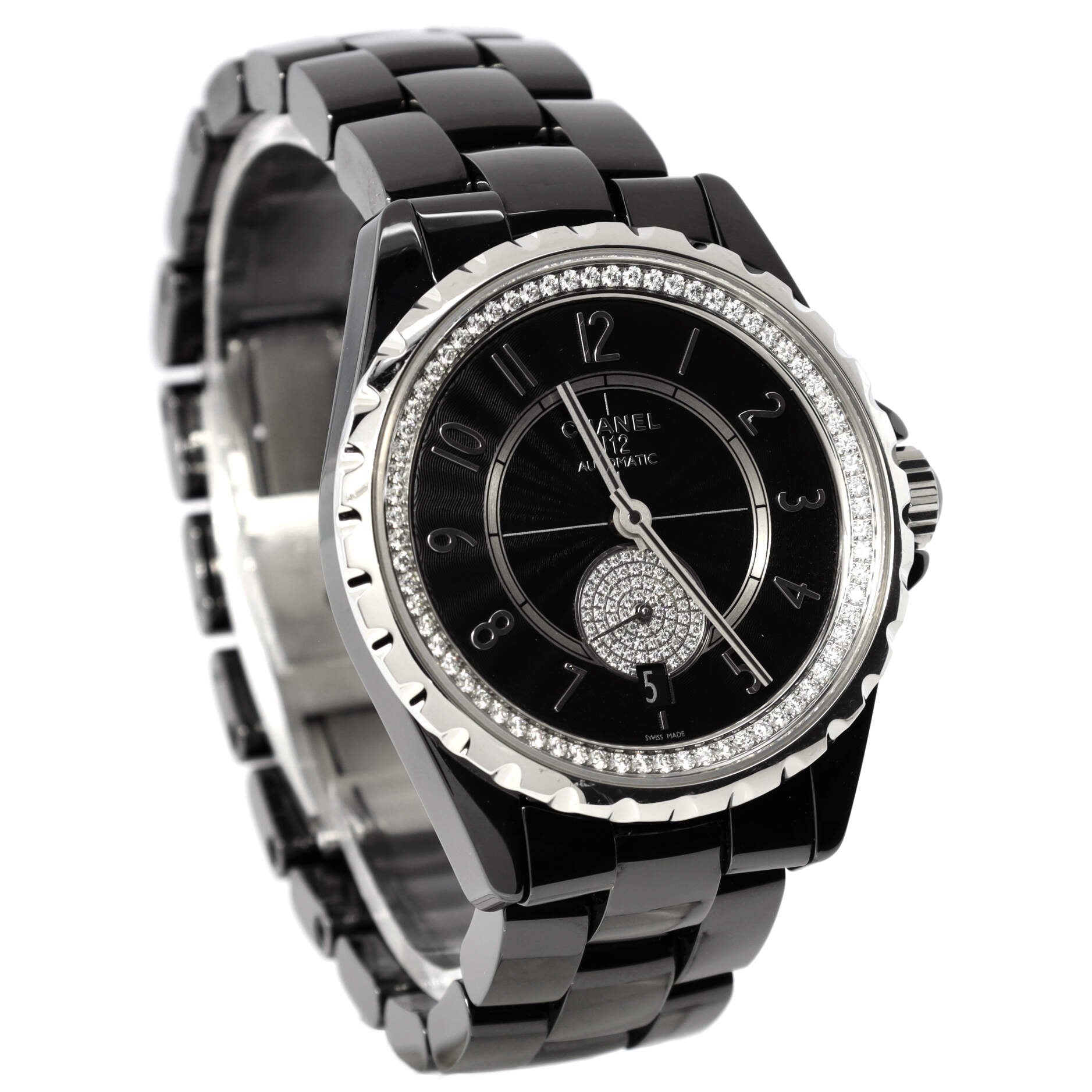 J12-365 Automatic Watch Ceramic and Stainless Steel with Diamond Bezel and Seconds Sub-Dial 36