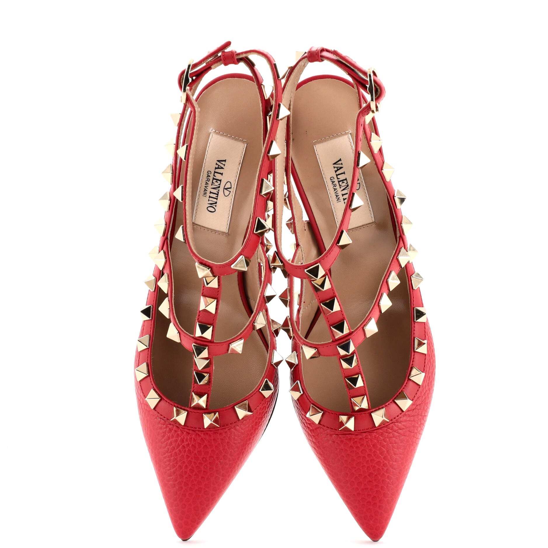 Women's Rockstud Ankle Strap Pumps Leather 100