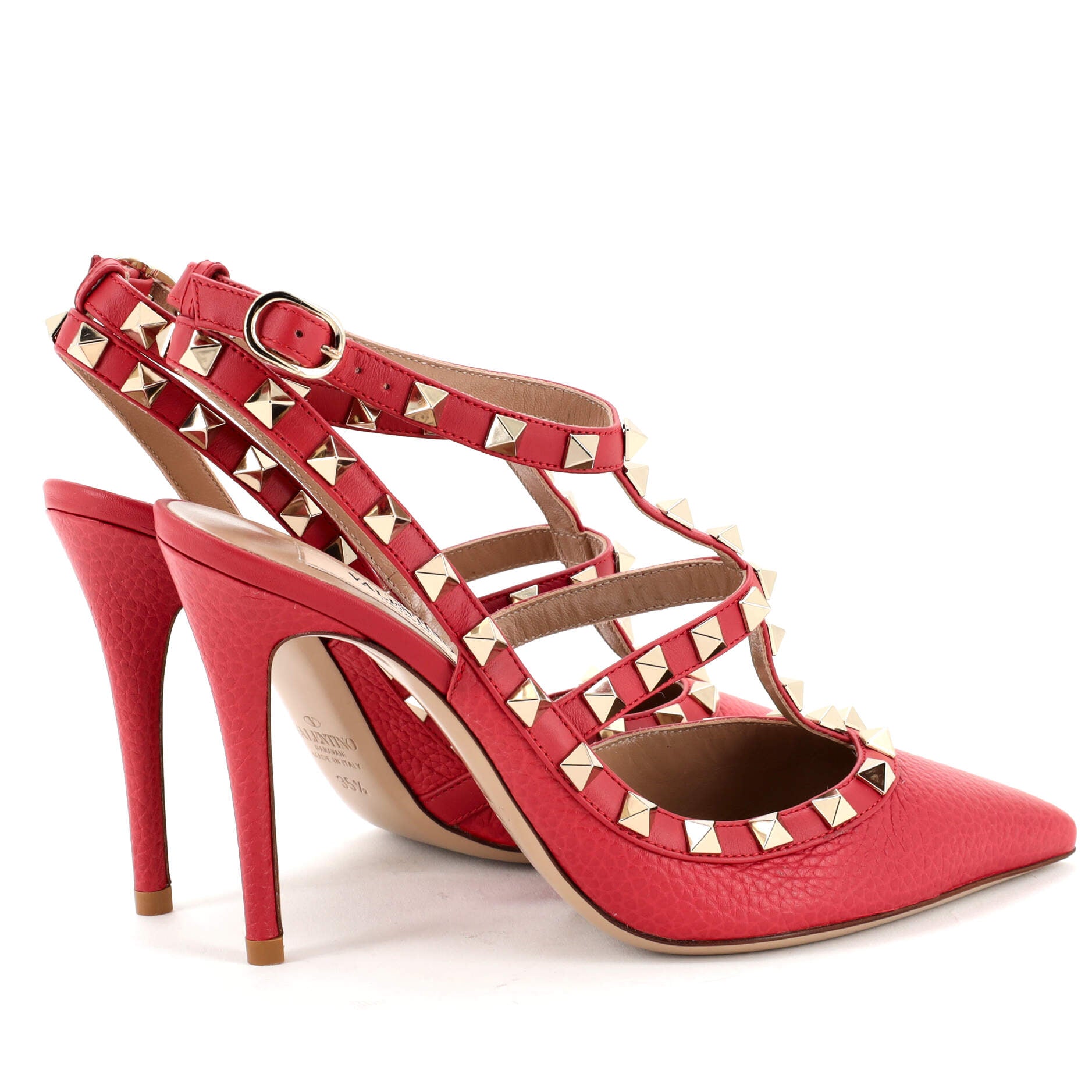 Women's Rockstud Ankle Strap Pumps Leather 100