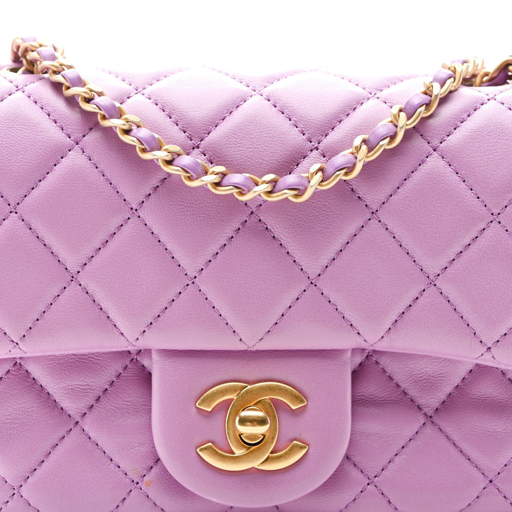 Lambskin Quilted Mini CC Pearl Crush Flap Purple