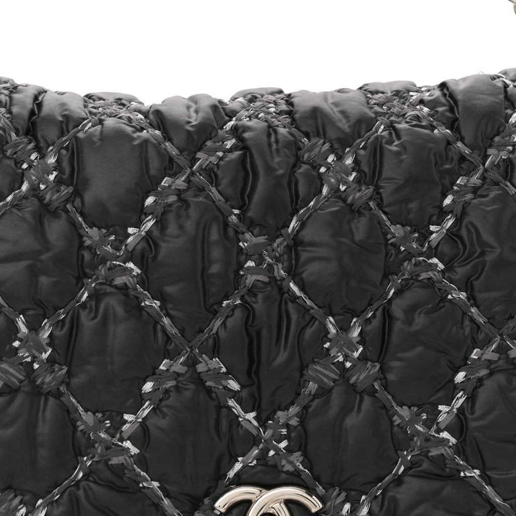 Nylon Quilted Tweed Stitch Bubble Accordion Flap Black