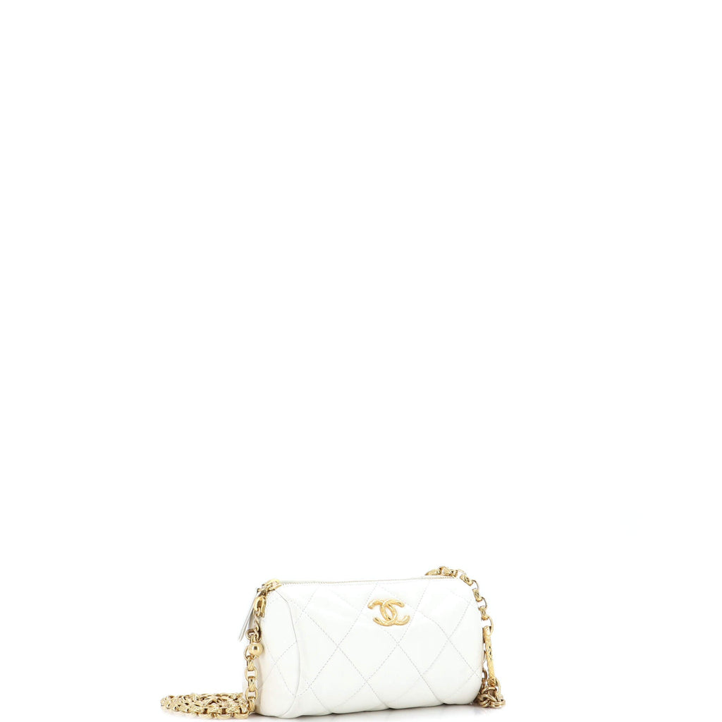 Pearl CC Medallion Chain Bowling Bag Quilted Lambskin Mini