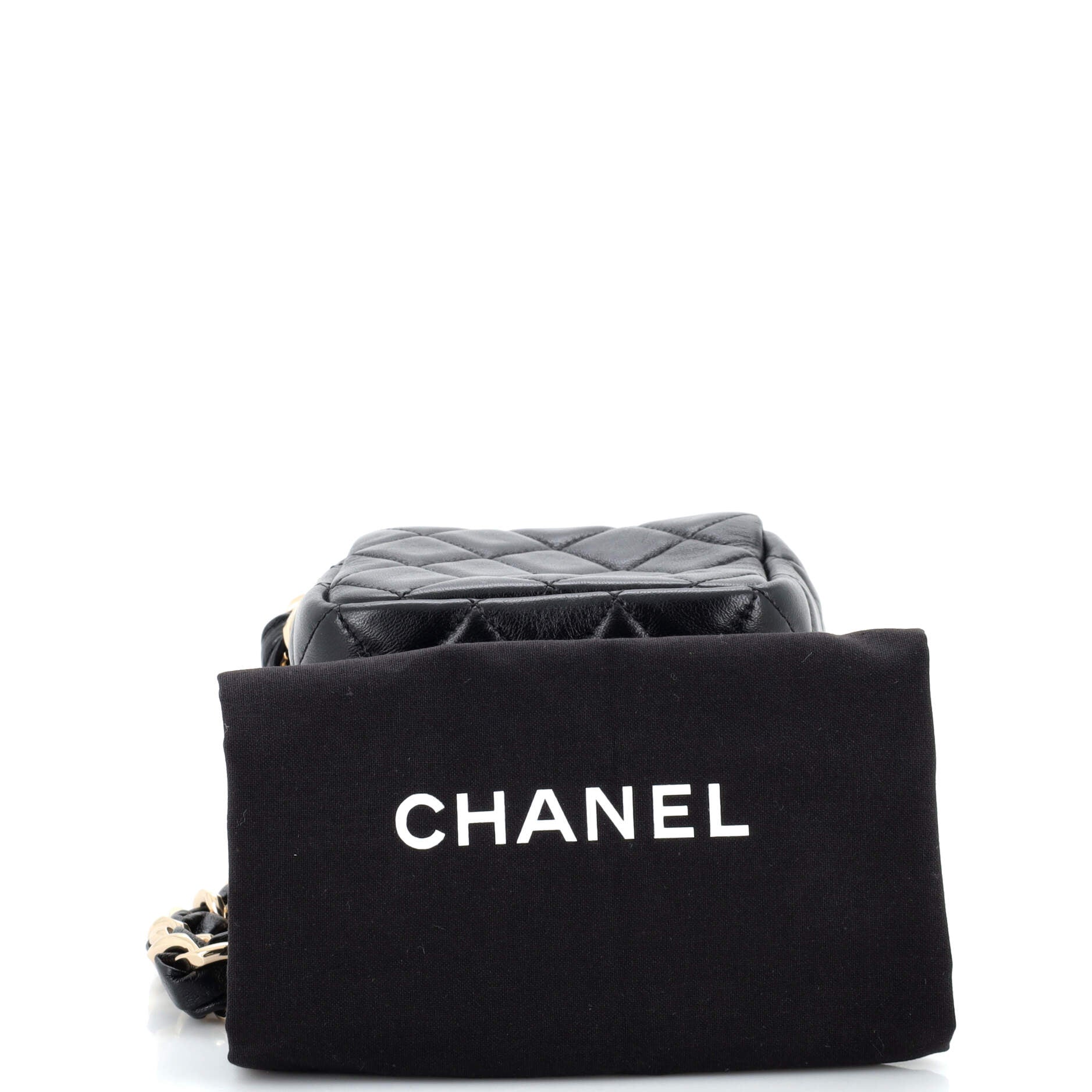 CC Cube Zip Clutch with Chain Handle Quilted Lambskin
