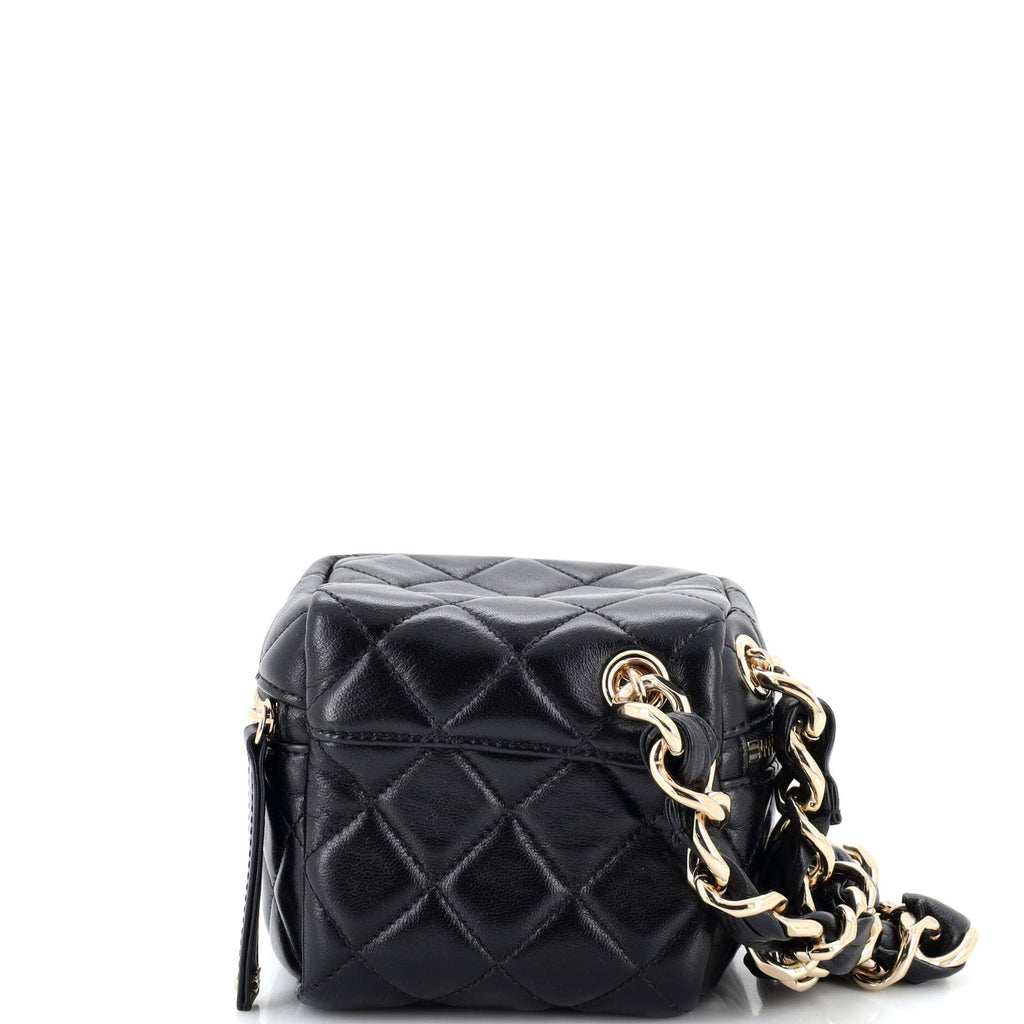 CC Cube Zip Clutch with Chain Handle Quilted Lambskin