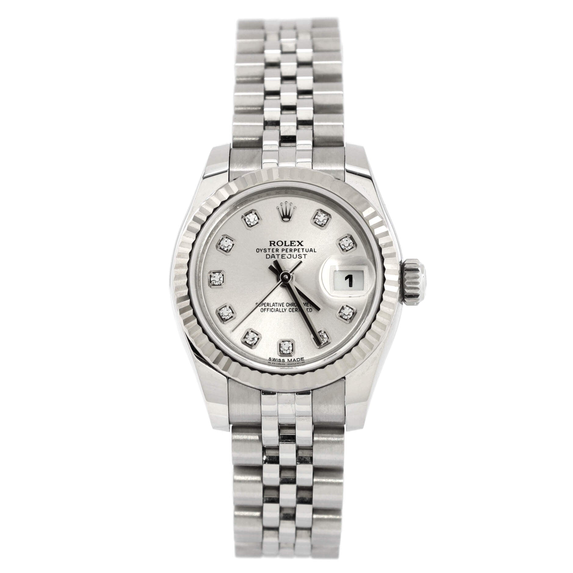 Oyster Perpetual Datejust Automatic Watch Stainless Steel and White Gold with Diamond Markers 26