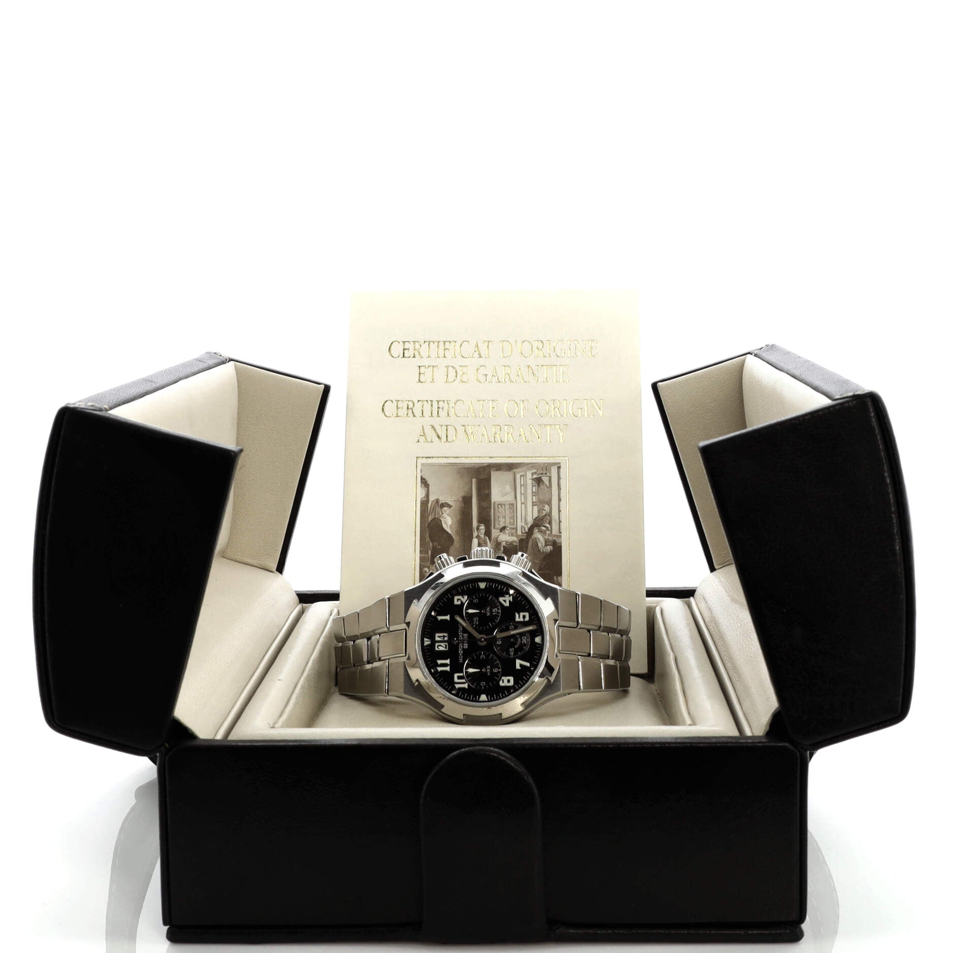 Overseas Chronograph Black Automatic Watch Stainless Steel 40