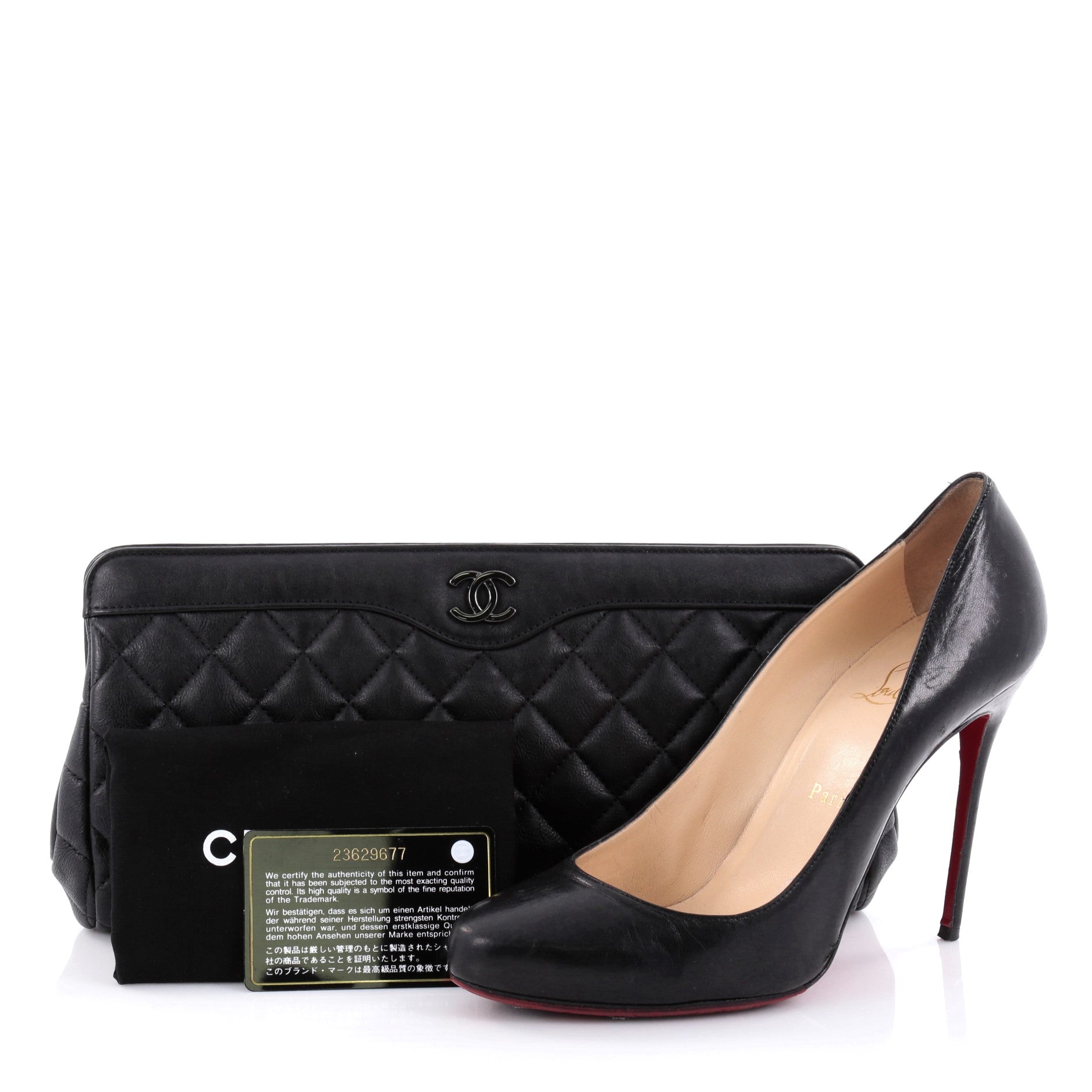So Black Two Tone Clutch Quilted Calfskin Medium