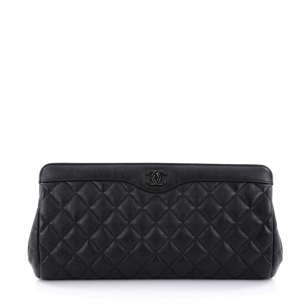 So Black Two Tone Clutch Quilted Calfskin Medium