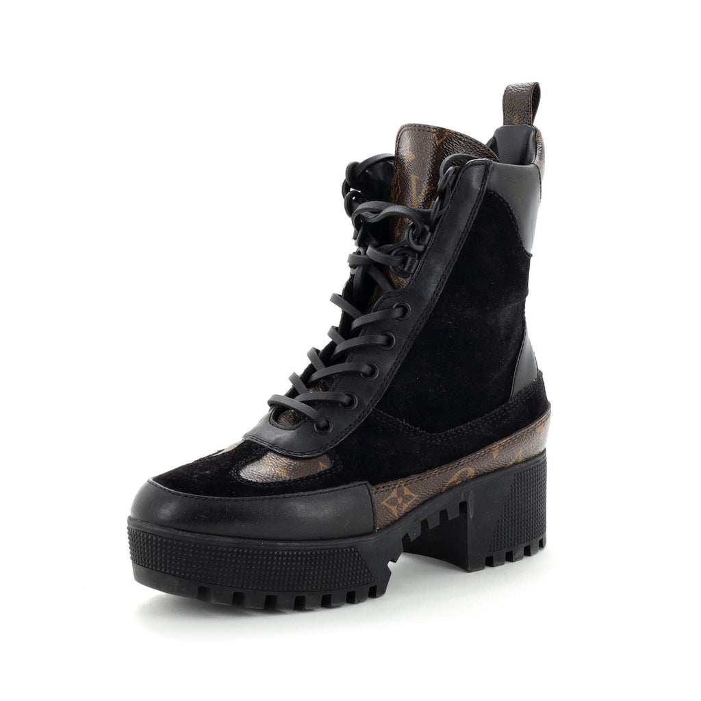 Women's Laureate Platform Desert Boots Suede with Monogram Canvas