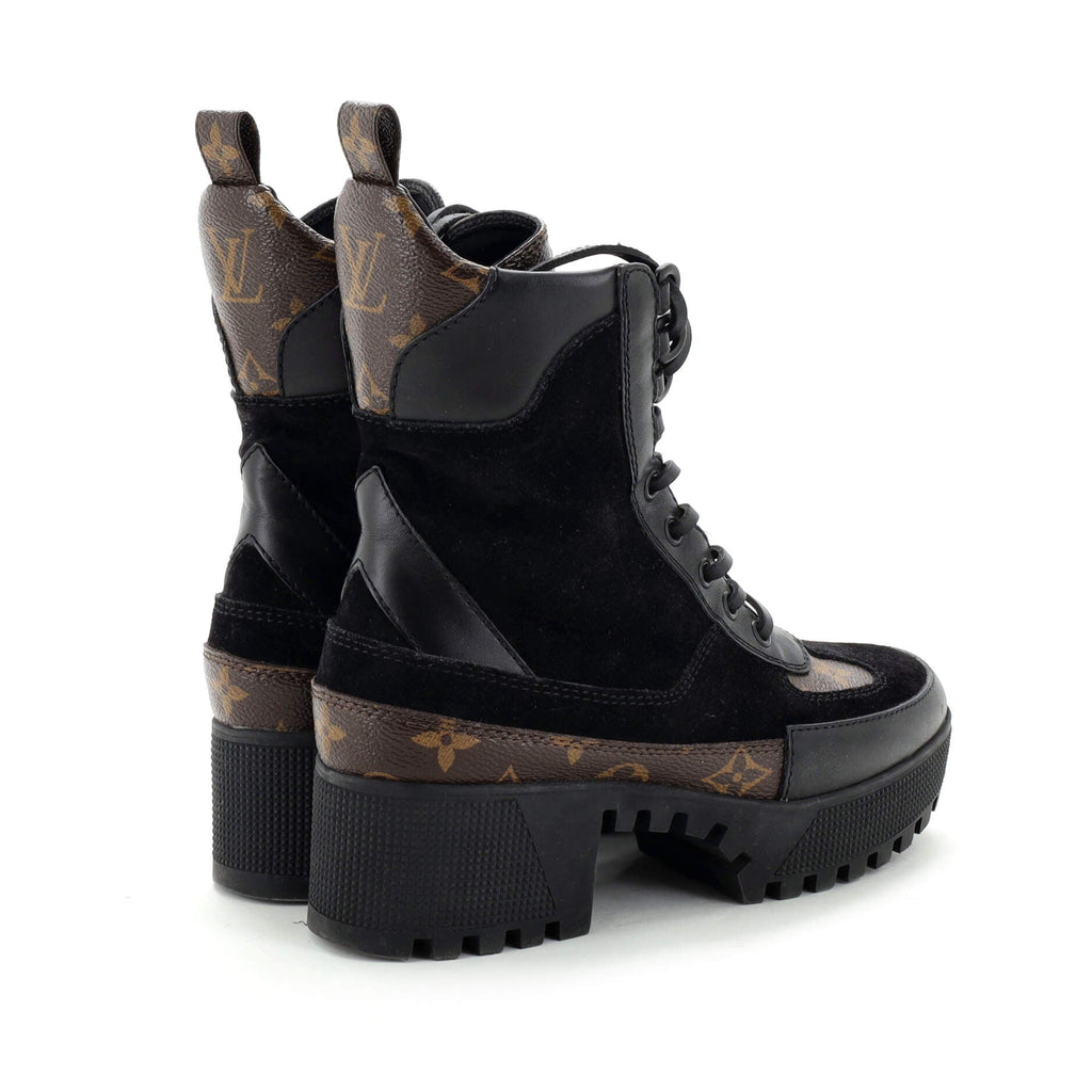 Women's Laureate Platform Desert Boots Suede with Monogram Canvas