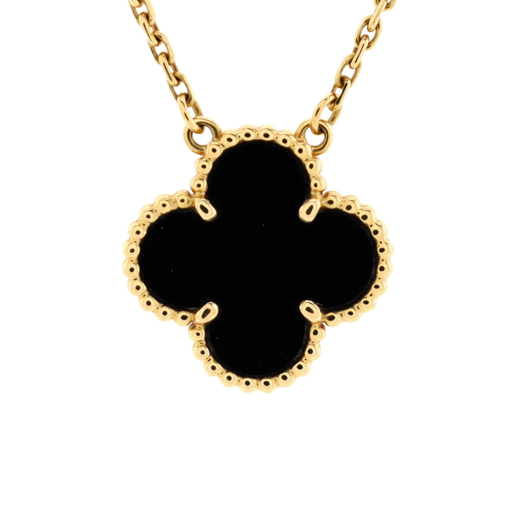 Vintage Alhambra Pendant Necklace 18K Yellow Gold and Onyx