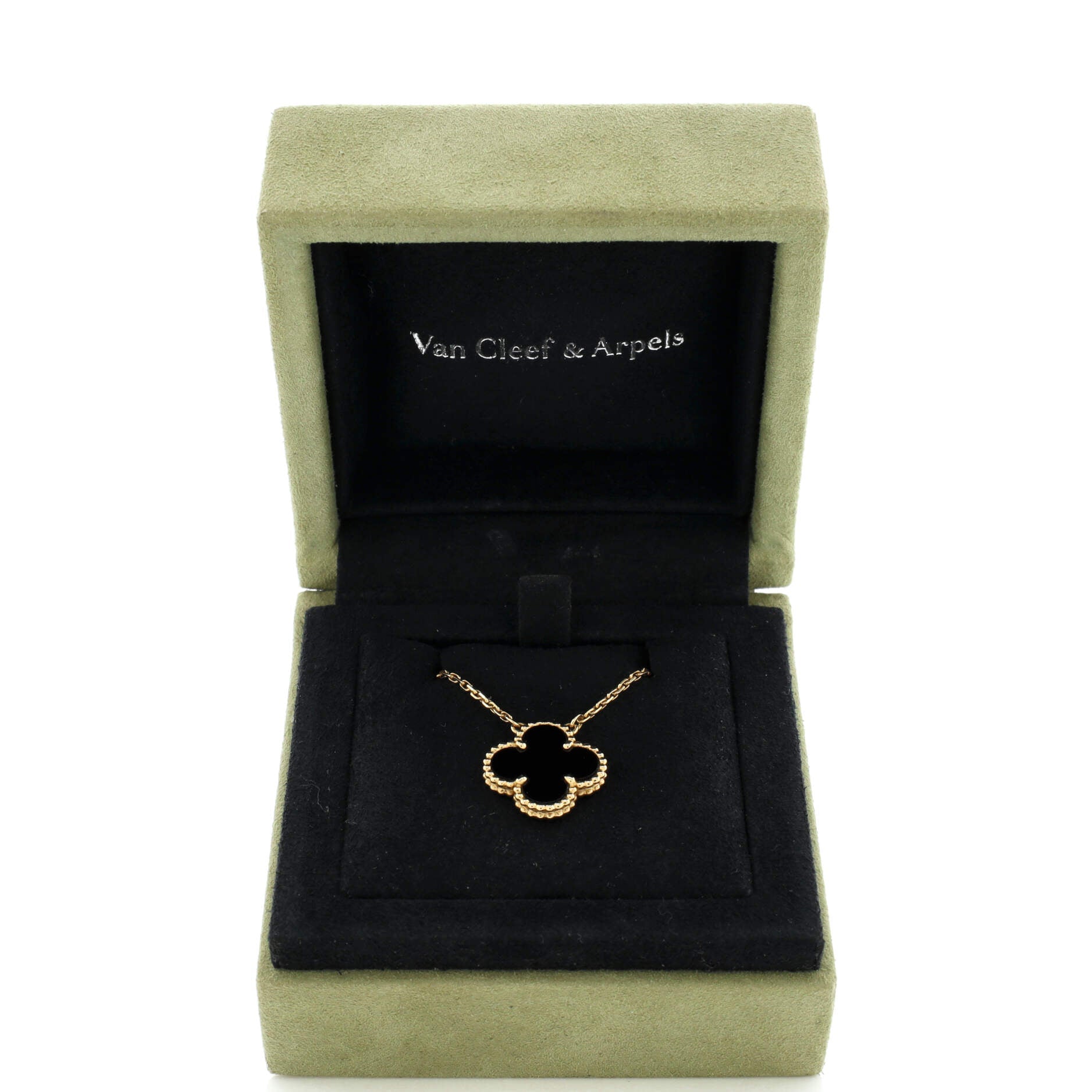 Vintage Alhambra Pendant Necklace 18K Yellow Gold and Onyx