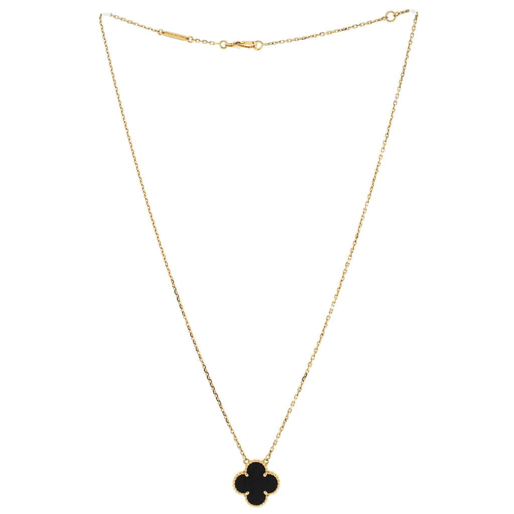 Vintage Alhambra Pendant Necklace 18K Yellow Gold and Onyx