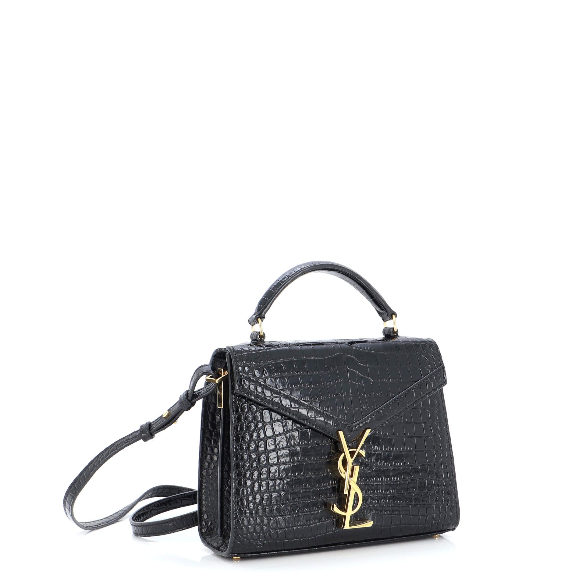 Cassandra Top Handle Bag Crocodile Embossed Leather Mini