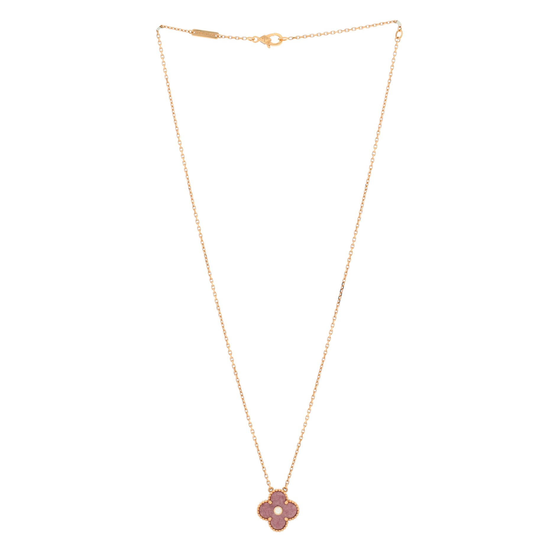 Vintage Alhambra Pendant Necklace 18K Rose Gold and Rhodonite with Diamond