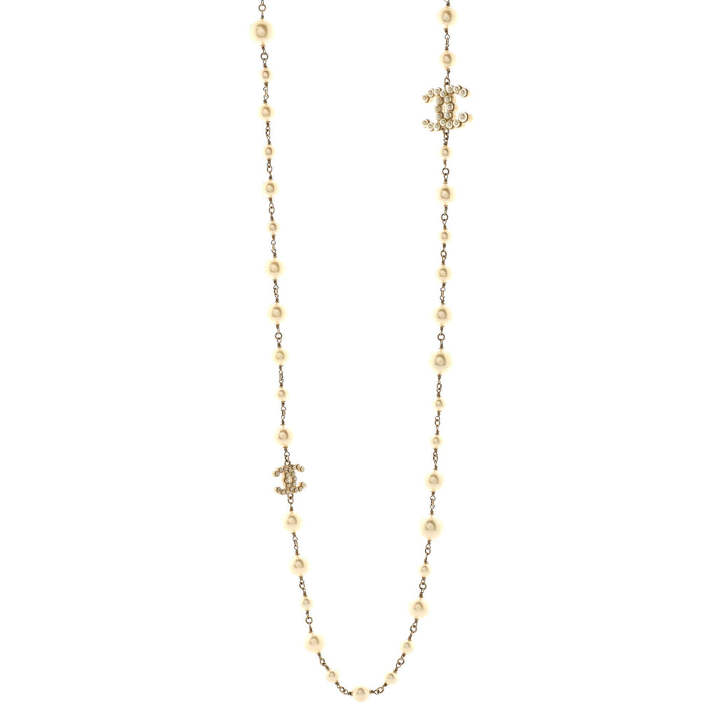 CC Station Long Necklace Metal with Faux Pearls