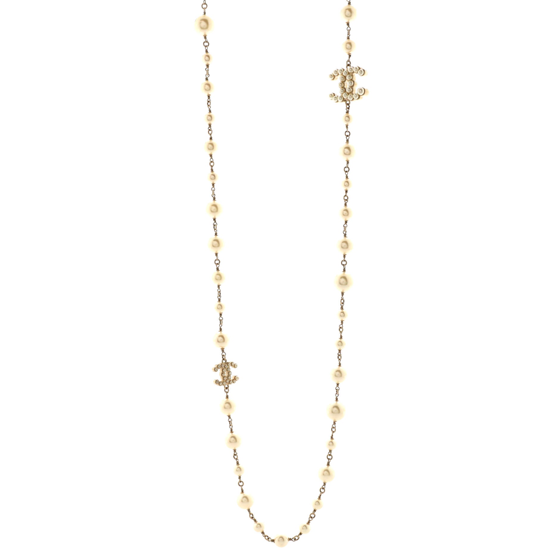 CC Station Long Necklace Metal with Faux Pearls