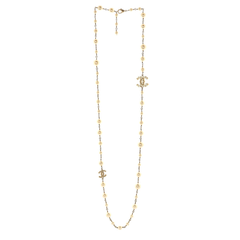 CC Station Long Necklace Metal with Faux Pearls