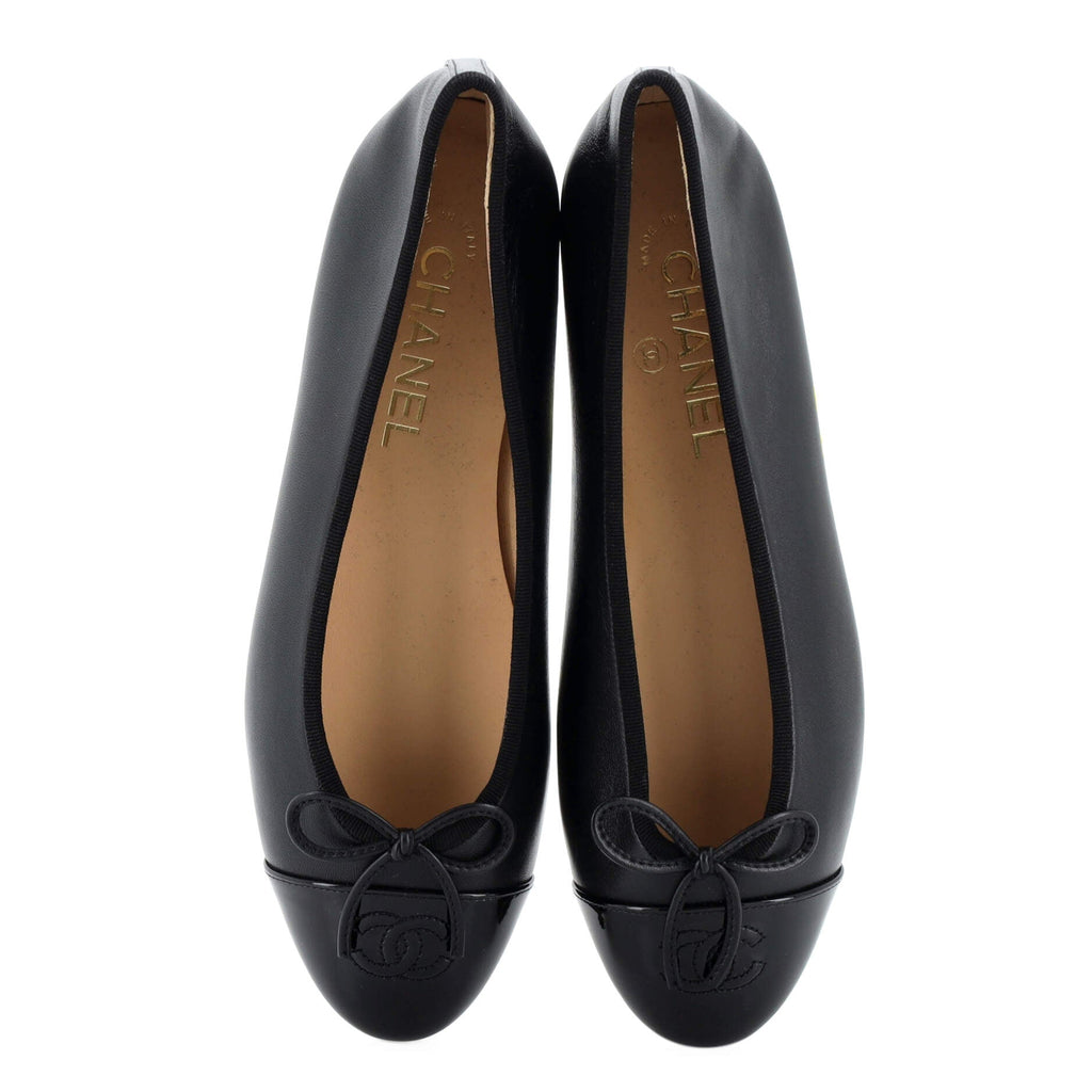 Women's CC Cap Toe Bow Ballerina Flats Leather and Patent