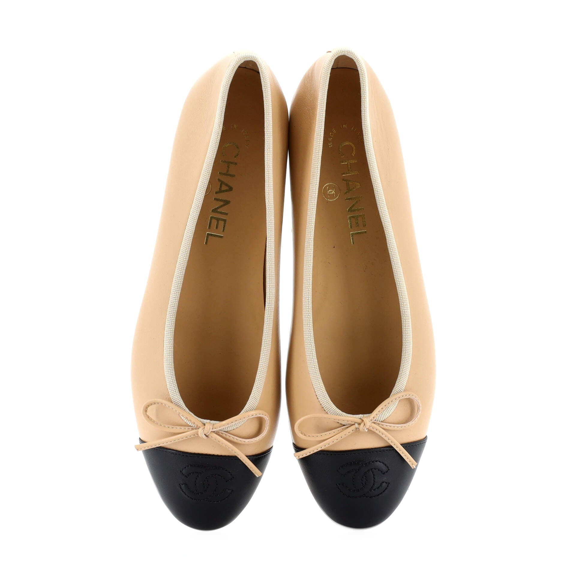 Women's CC Cap Toe Bow Ballerina Flats Leather