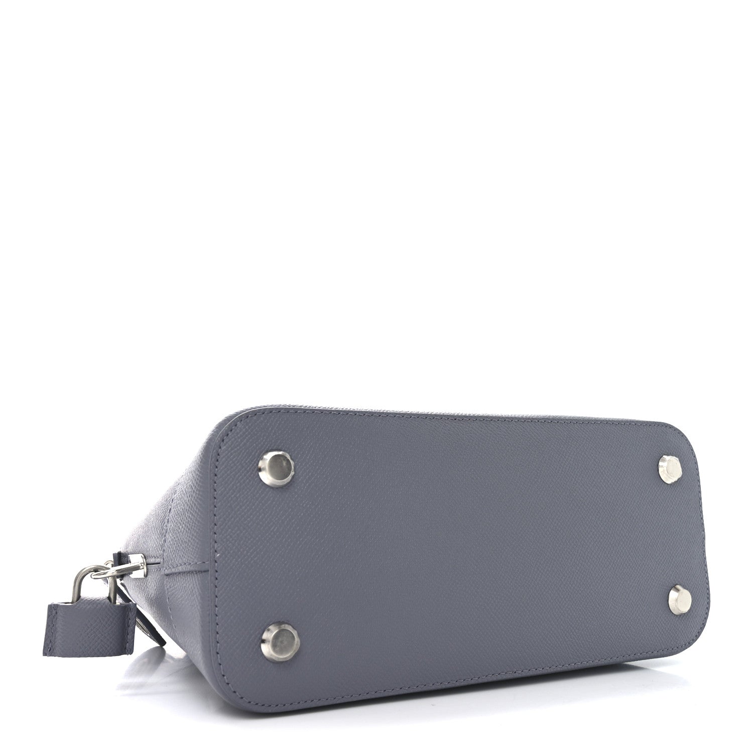 Signature Grained Calfskin Logo S Ville Top Handle Bag Gris Perle Fonce White