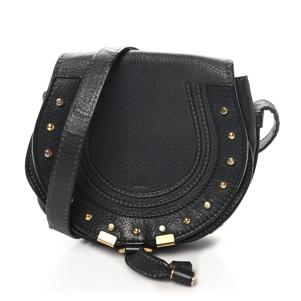 Calfskin Studded Small Marcie Saddle Bag Dark Grey