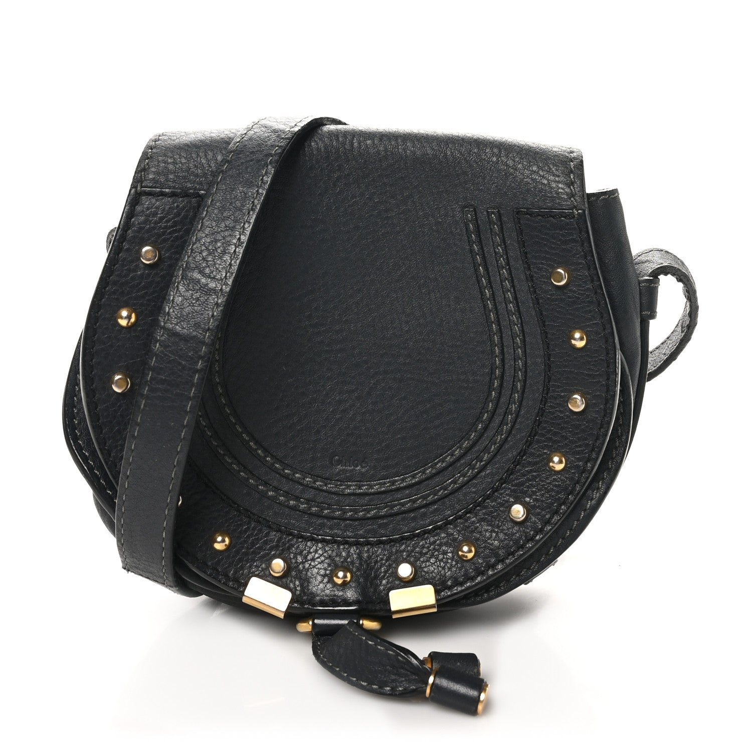 Calfskin Studded Small Marcie Saddle Bag Dark Grey