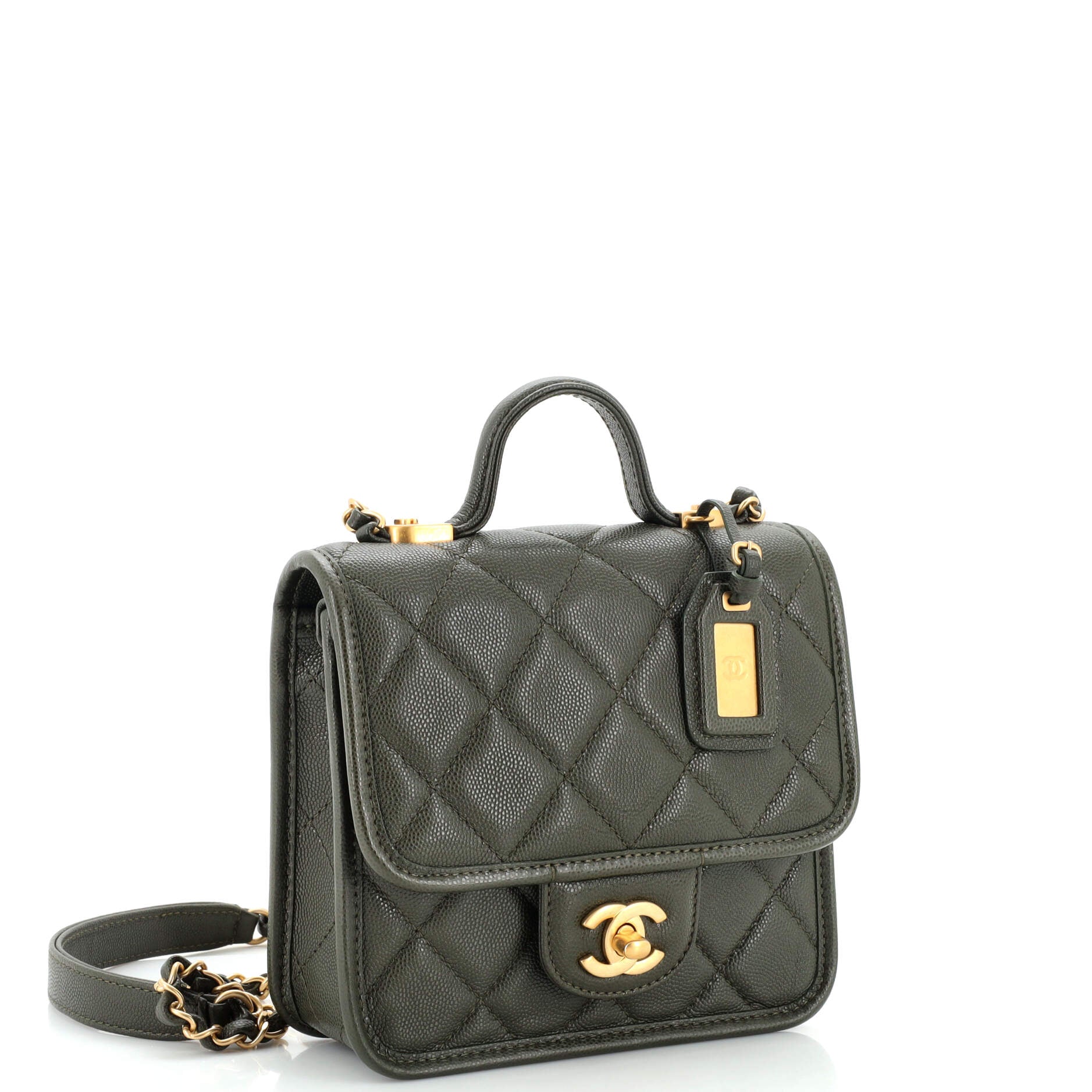 School Memory Top Handle Flap Bag Quilted Caviar Mini