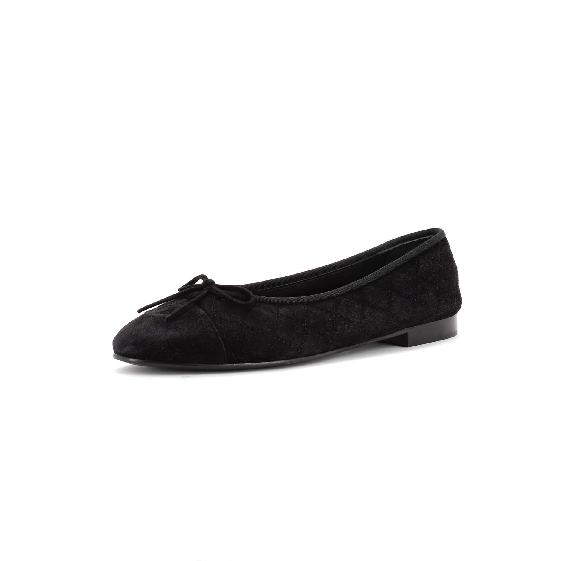 Women's CC Cap Toe Bow Ballerina Flats Quilted Suede