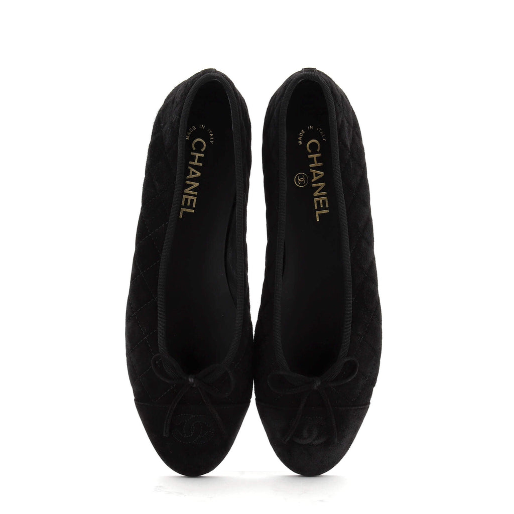 Women's CC Cap Toe Bow Ballerina Flats Quilted Suede