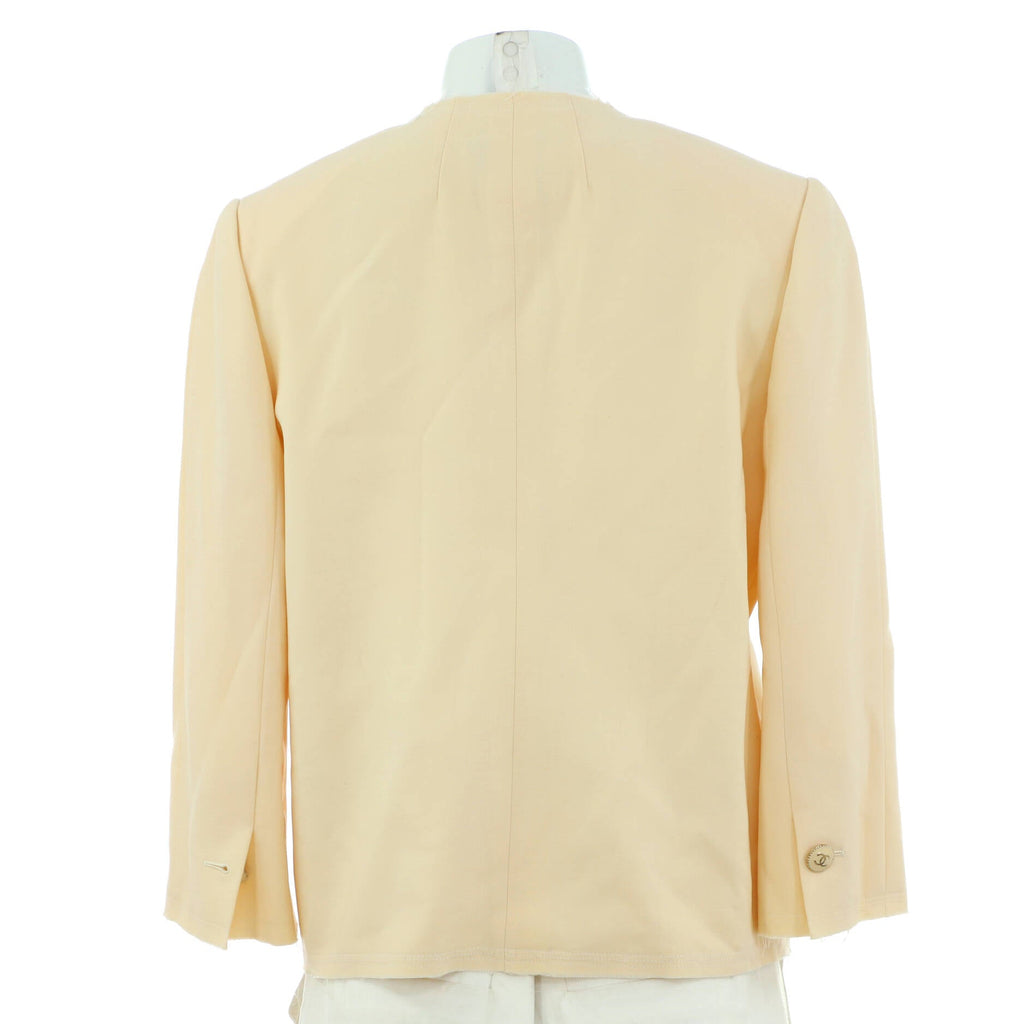 Women's Raw Hem Open Collarless Jacket Wool and Nylon Blend