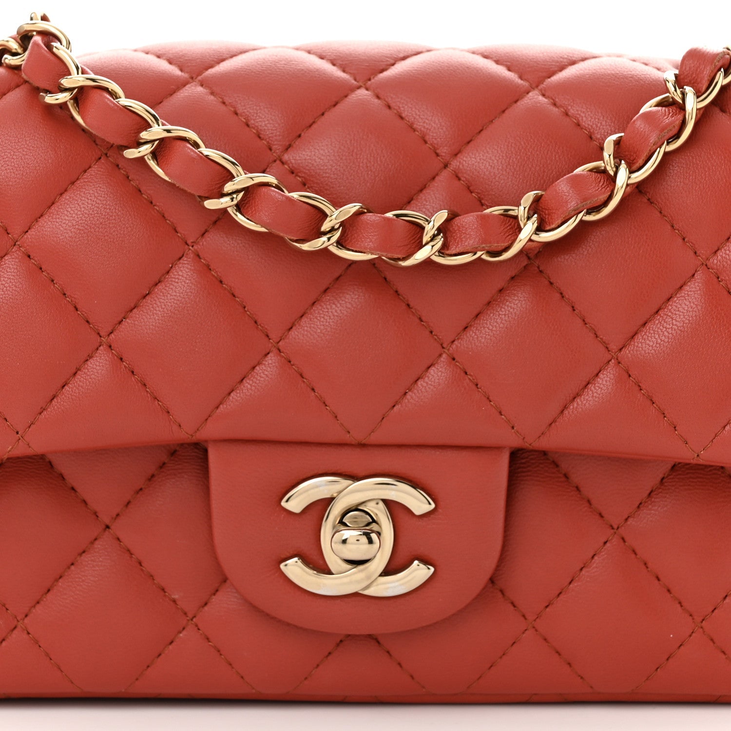 Lambskin Quilted Mini Rectangular Flap Brown