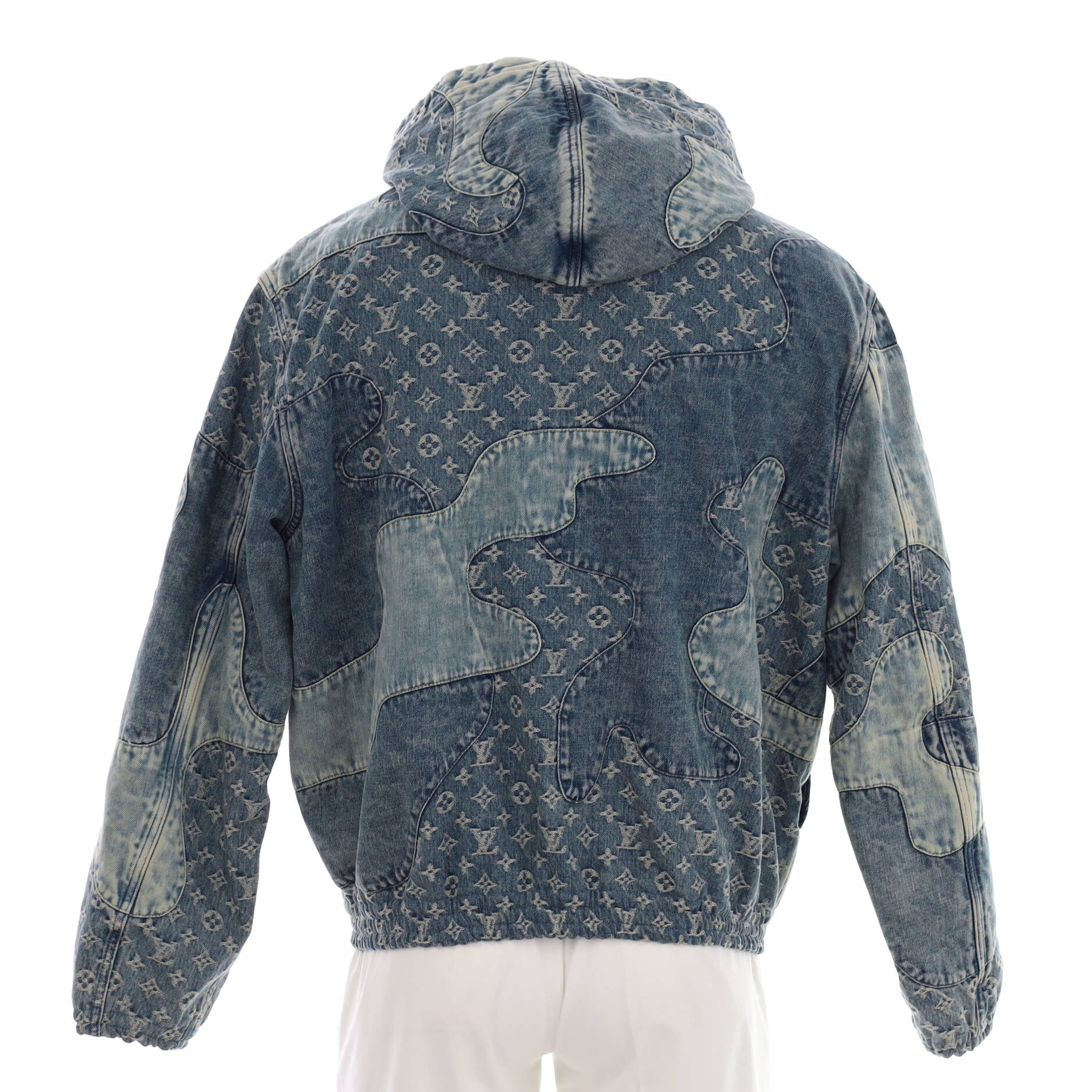 Men's Nigo Hooded Zip Jacket Monogram Patchwork Denim