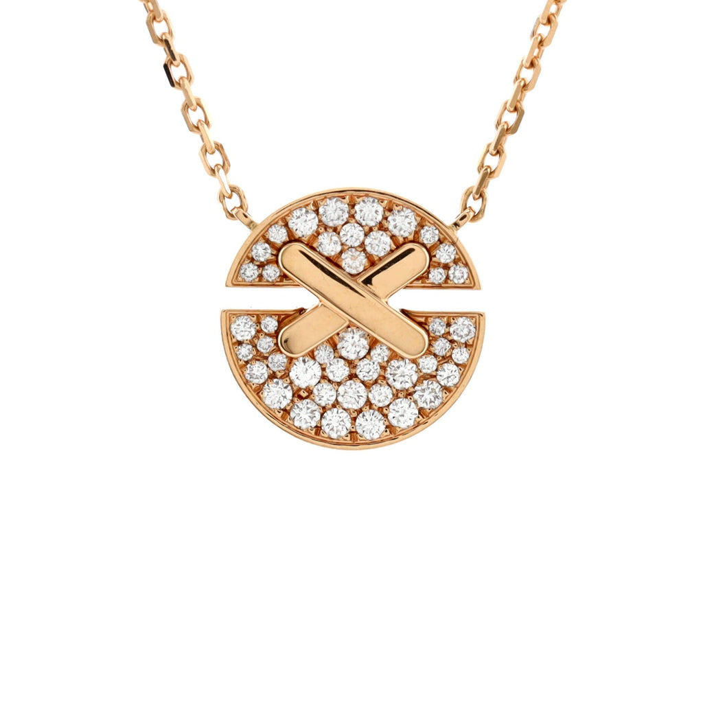 Jeux de Liens Harmony Pendant Necklace 18K Rose Gold with Pave Diamonds Small
