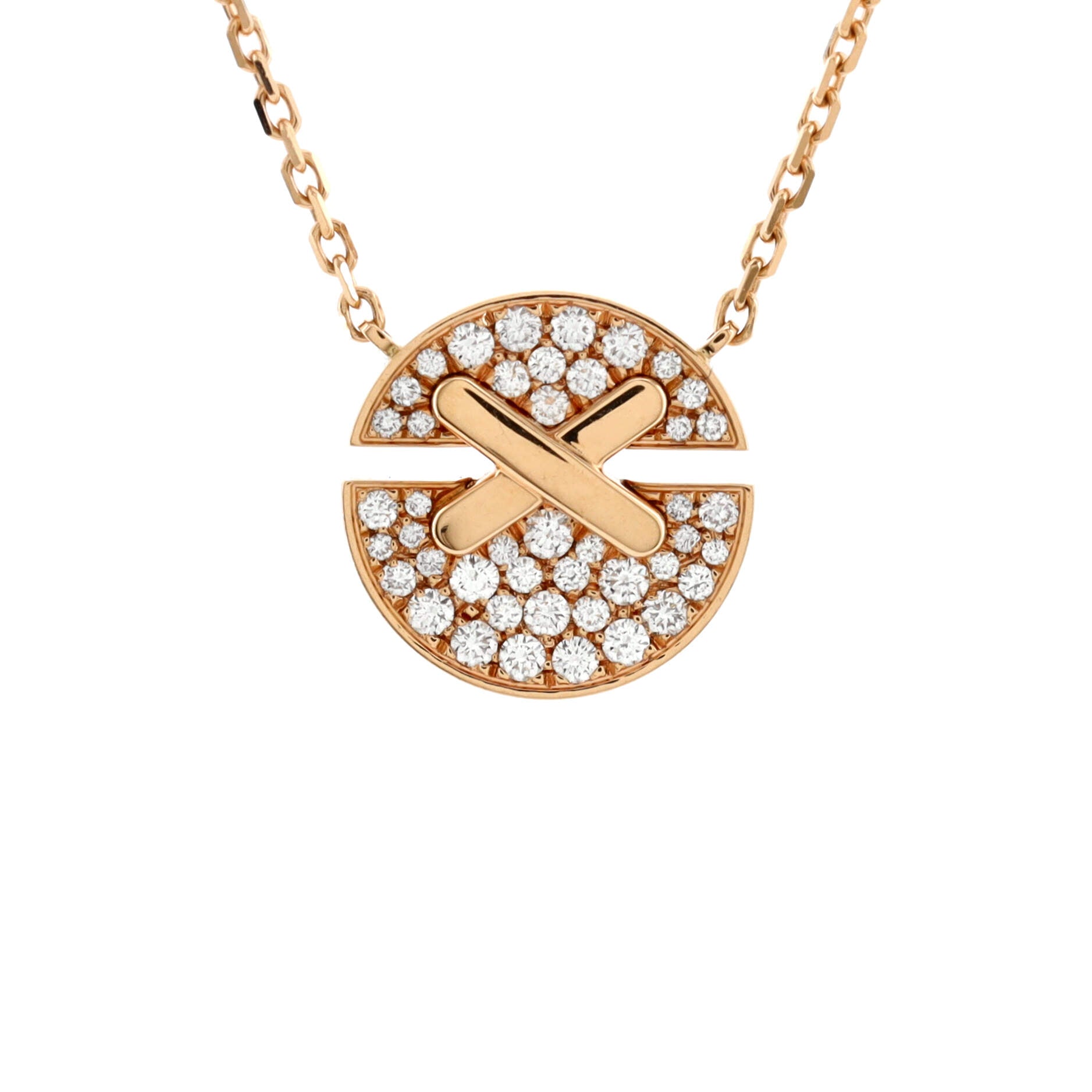 Jeux de Liens Harmony Pendant Necklace 18K Rose Gold with Pave Diamonds Small