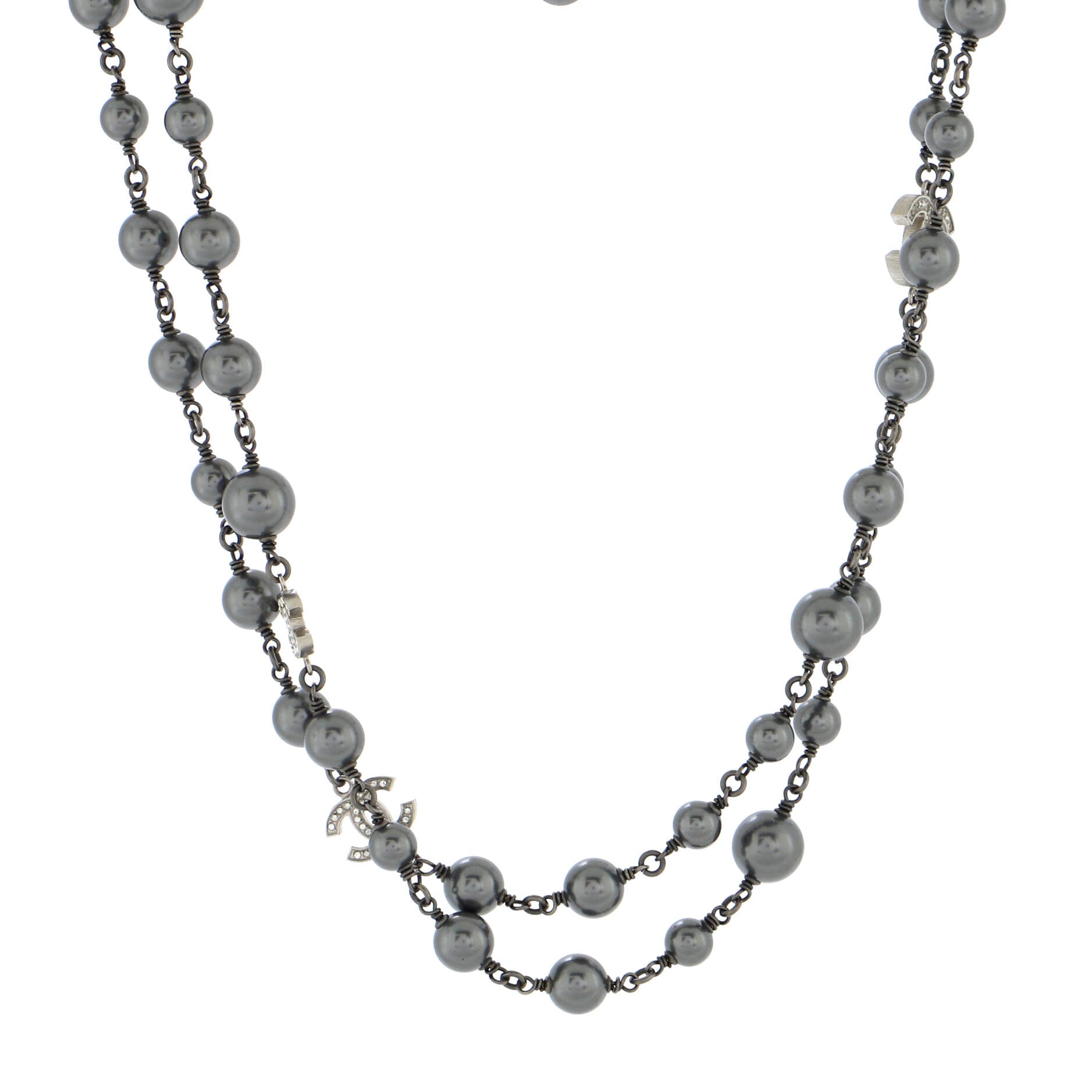 CC Station Long Necklace Metal with Faux Pearls and Crystals