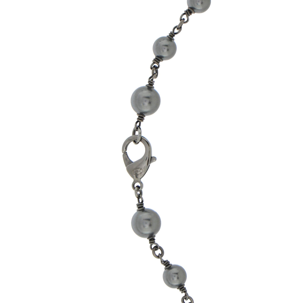 CC Station Long Necklace Metal with Faux Pearls and Crystals