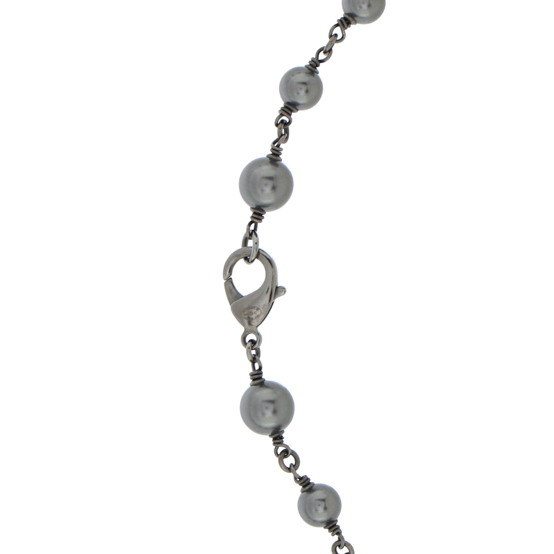 CC Station Long Necklace Metal with Faux Pearls and Crystals