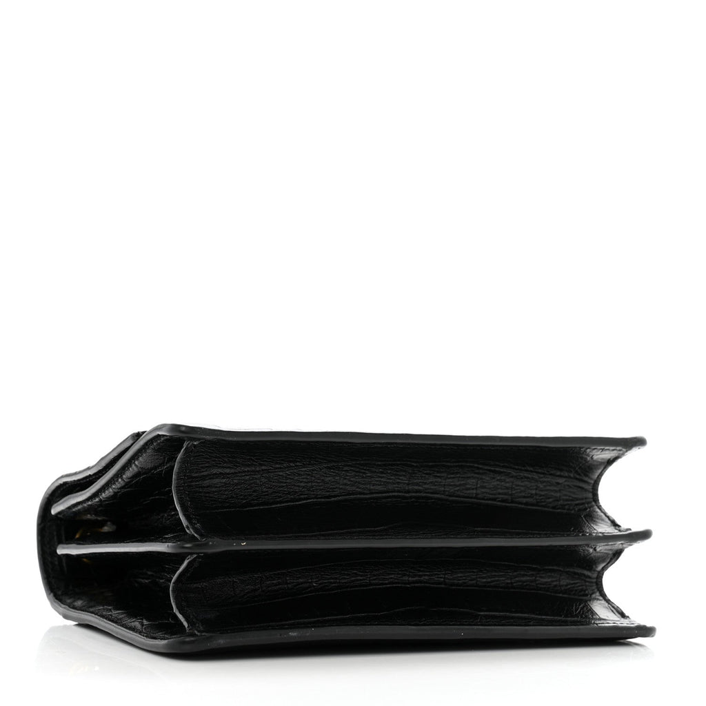 Calfskin Crocodile Embossed Small Monogram Sunset Black