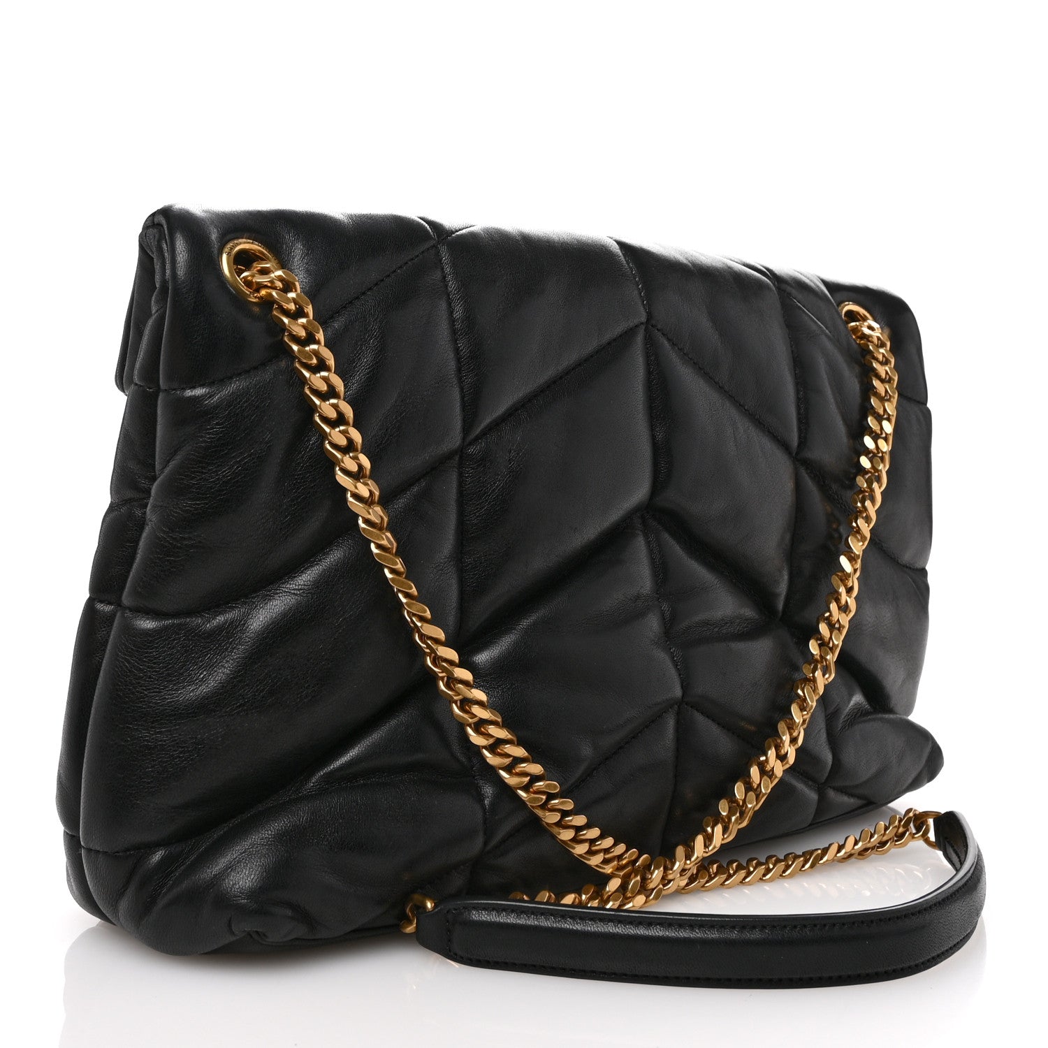 Lambskin Quilted Medium Loulou Puffer Monogram Chain Satchel Black