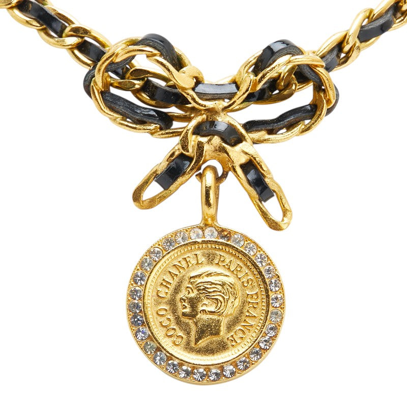 Chanel Coin Ribbon Rhinestone Necklace