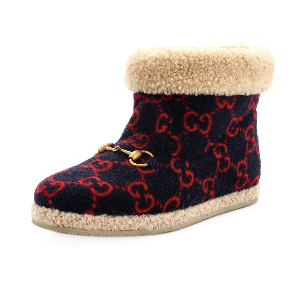 Women's Fria Horsebit Ankle Boots GG Wool and Shearling