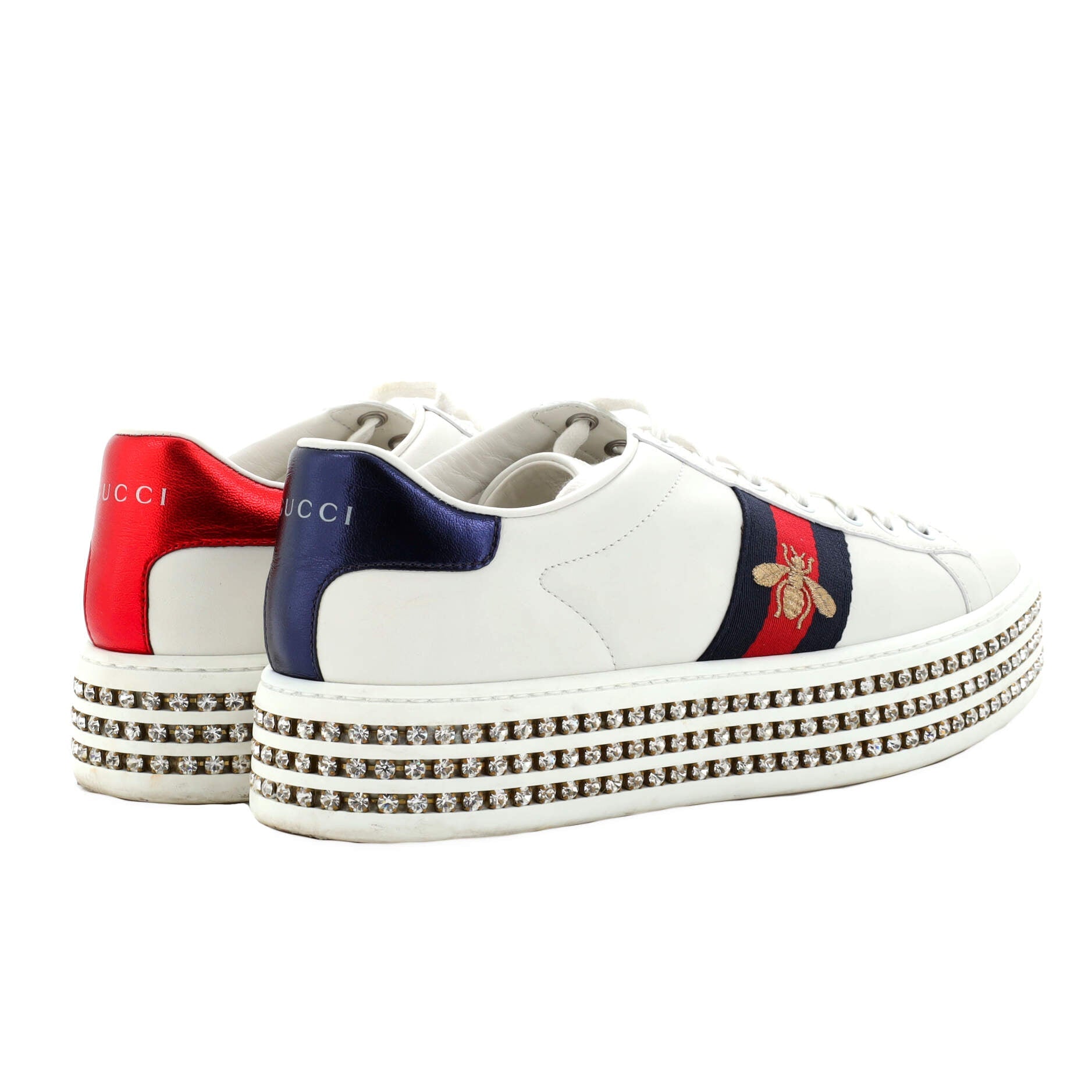 Women's Ace Web Platform Sneakers Leather with Crystals