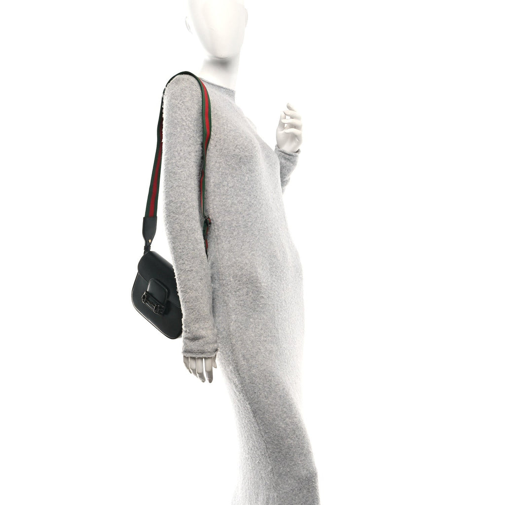 Azalea Calfskin Web Monochrome Small Horsebit 1955 Shoulder Bag Black
