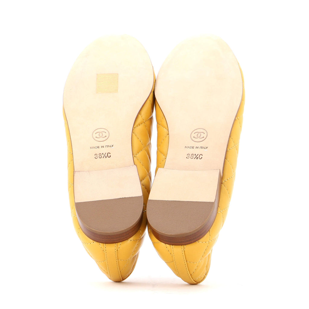 Women's CC Cap Toe Bow Ballerina Flats Quilted Leather