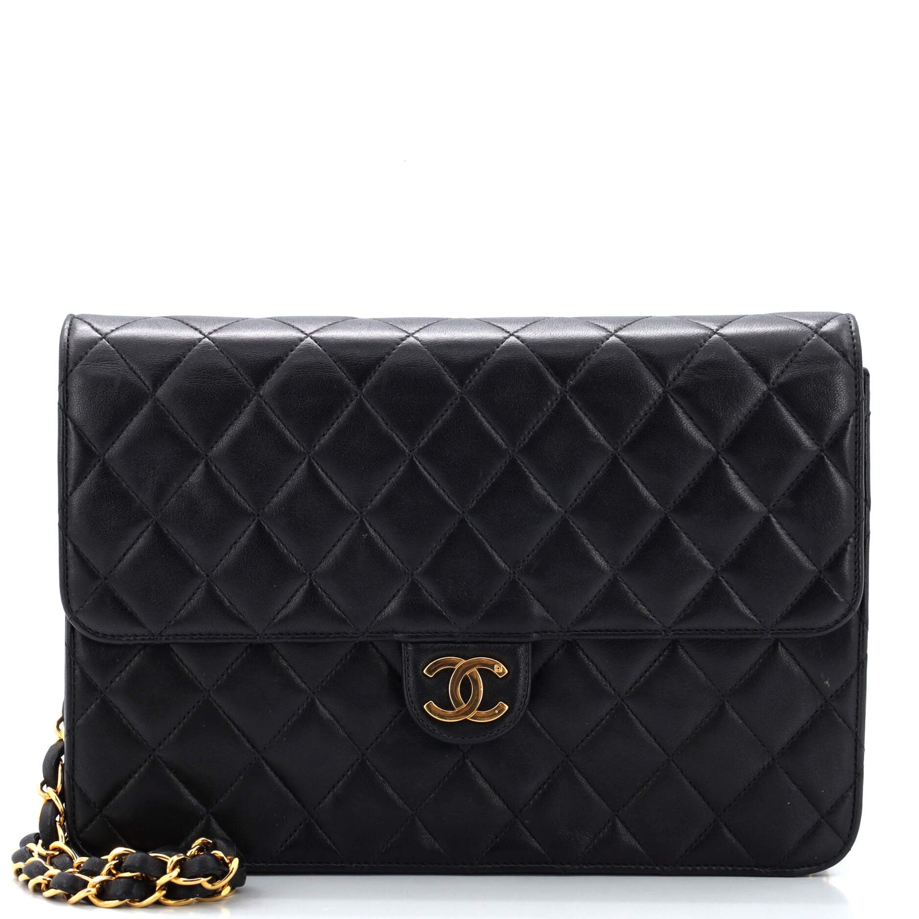 Vintage Clutch with Chain Quilted Leather Medium
